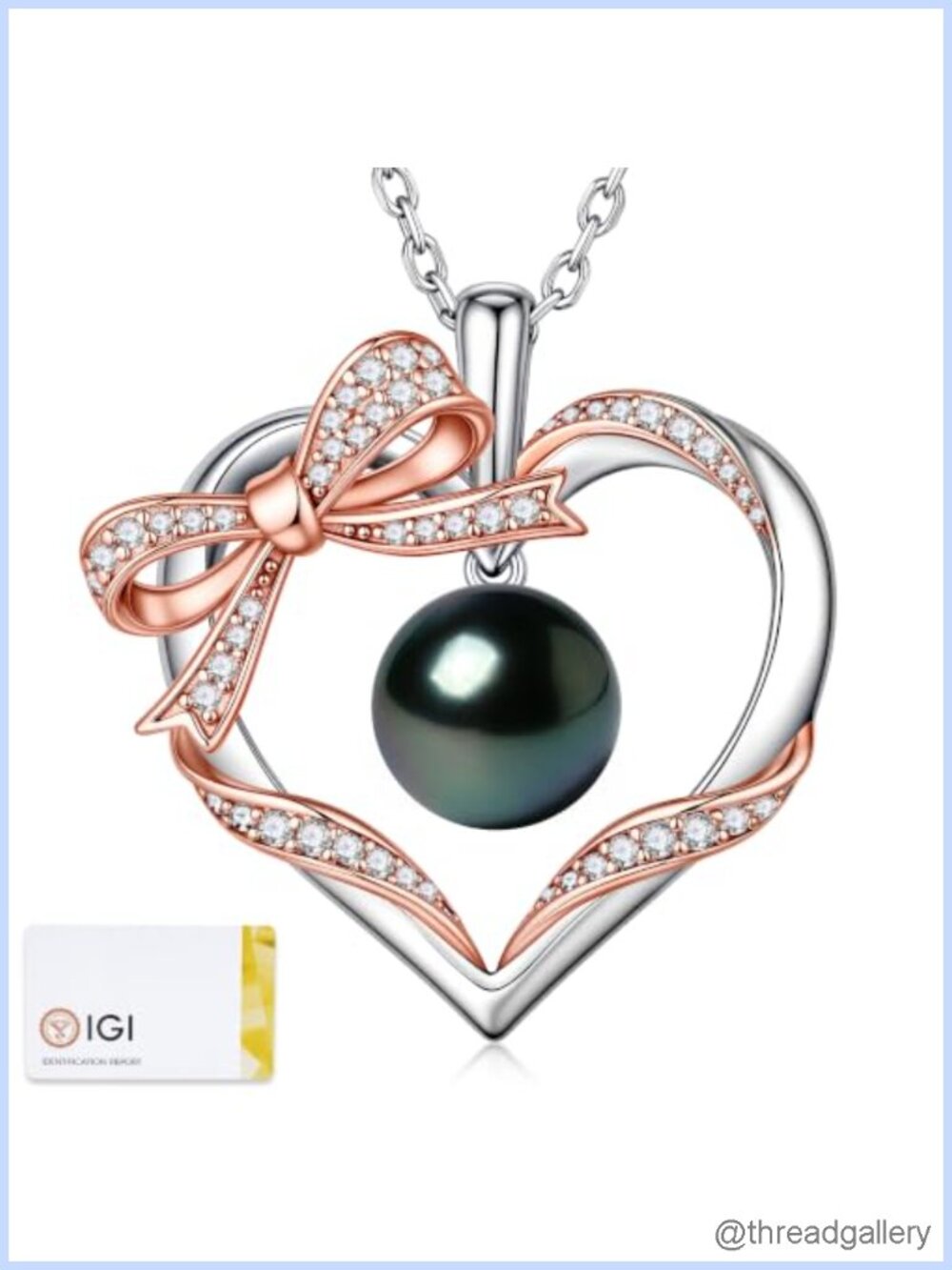 Tahitian Pearl Pendant Necklace 925 Sterling Silver Rose Gold